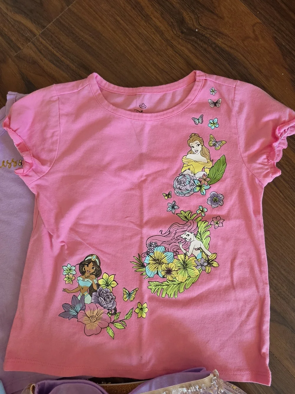 Disney Girls Pink & Purple Princess Tee, Lilac Skirt & Blue Leggings Set